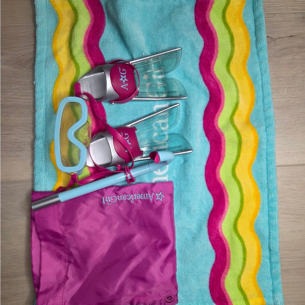 American Girl Pink Swim Goggles, Fins & Pouch Set